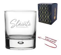 Personalised Engraved Novelty Whisky Glass Tumbler with Slainte Script Design, Add a Personalised Message to The Reverse Gift Box Included, Laser Engraved, Gift for Dad Grandad Uncle Friend Colleague