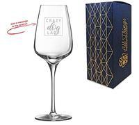 Personalised Engraved Novelty Wine Glass with Crazy Dog Lady Design, Add a Personalised Message to The Reverse, Laser Engraved, Gift Box Included, Dog Lover Gift