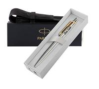 Personalised Engraved Parker Jotter Ballpoint/Fountain Pen/Set in a Leather Pouch, Personalised Gifts For Anniversary, Christmas - Enter Your Custom Text (Gold Trim Black Ink)