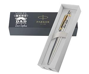 Personalised Engraved Parker Jotter Ballpoint Pen with Medium Point Black Refill |Custom Gift Box| Fathers Day, Anniversary, Christmas, Birthday Gift for Him - Enter Your Custom Text(Gold Trim)