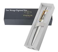 Personalised Engraved Parker Jotter Steel Gold Trim Ballpoint Pen with Blue Ink in a Classy Engraved Gift Box, Personalised Gift for Anniversary, Christmas - Enter Your Custom Text