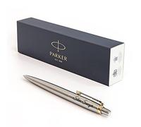 Personalised Engraved Pen made with Parker Jotter SS + Gift Box | Customised Present for Men Woman | Golden Trim - black ink