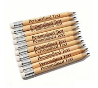 Personalised Engraved Pencils, 10-100 PCS Half Size Mini Golf Pencils, 10cm with Eraser - Individual Text, Logo or Pattern - Customised Writing Sticks for School, Wedding, Retirement Parties
