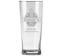 Personalised Engraved Pint Glass - 18th Birthday Gift, 18 Pint Glass, Name and Crown Design