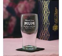 Personalised Engraved Pint Glass 20oz with Thank You Mum Design Gift Boxed, Birthday Gift for Mum, Mothers Day Gift, Laser Engraved and Gift Boxed in The UK