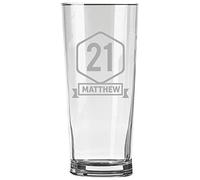 Personalised Engraved Pint Glass - 21st Birthday Gift, 21 in a Border with Personalised Name