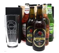Personalised Engraved Pint Glass & 6 Bottles of Cider Gift Set in Gift Bag - Cider Design For 18th & 21st Birthday. Gift For Dad & Grandad.