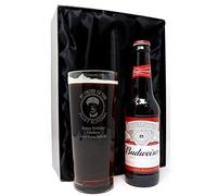Personalised Engraved Pint Glass & Beer Gift Set - Peaky Blinders Design (Budweiser Lager Beer, Silk Lined Gift Box)