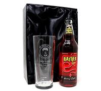 Personalised Engraved Pint Glass & Cider Gift Set - Peaky Blinders Design (Rattler Berry Cornish Cider, Silk Lined Gift Box)