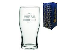 Personalised Engraved Pint Glass Name's Gamer Fuel Design, Gift Boxed, Personalise with Any Name for Any Gamer