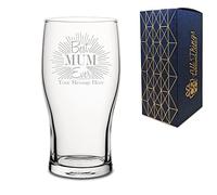 Personalised Engraved Pint Glass with Best Mum Ever Design, Gift Boxed, Personalise with Any Name
