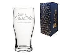 Personalised Engraved Pint Glass with Happy Valentines Design, Gift Boxed, Personalise with Any Message for Valentines, Anniversaries