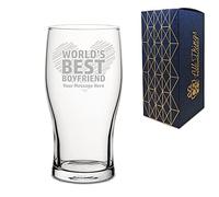 Personalised Engraved Pint Glass with World's Best Boyfriend Design, Gift Boxed, Personalise with Any Message for Valentines, Anniversaries