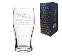 Personalised Engraved Pint Glass with You & Me, Together Forever Design, Gift Boxed, Personalise with Any Message for Valentines, Anniversaries