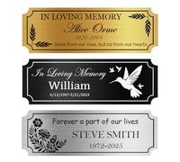 Personalised Engraved Plaques - Custom Memorial Plaque or Name Badge, Urn, Door, Trophy & Office Sign - Laser Engraved Stainless Steel Tag, Gold/Silver/Black, 7 Design Patterns with Adhesive (1"x3")