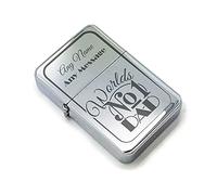 Personalised Engraved Polished Steel Fathers Day Lighter with Worlds No1 Dad Design, Add Any Message and Name, Comes with Soft Lined Metal Tin Gift Box for Presentation.