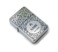 Personalised Engraved Polished Steel Lighter, with Fern Leaves pattern, Add any Name and Birth Year, Comes with Soft Lined Metal Tin Gift Box for Presentation.