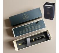Personalised Engraved Premium Parker Stainless Steel Gold or Silver Trim Ballpoint Pen with Black Ink, Classy Gift Box and gift bag Custom Gift for Christmas, for Men and Women Enter Your Custom Text