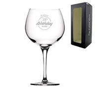 Personalised Engraved Primeur Balloon Happy 18th Birthday Circle Design Gift Boxed, Glass Holds up to 24oz/709ml, Customise with Any Name, Engraved in The UK