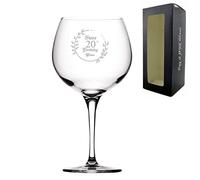 Personalised Engraved Primeur Balloon Happy 20th Birthday Wreath Design Gift Boxed, Glass Holds up to 24oz/709ml, Customise with Any Name, Engraved in The UK