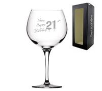 Personalised Engraved Primeur Balloon Happy 21st Birthday Balloon Design Gift Boxed, Glass Holds up to 24oz/709ml, Customise with Any Name, Engraved in The UK