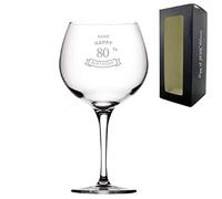 Personalised Engraved Primeur Balloon Happy 80th Birthday Banner Design Gift Boxed, Glass Holds up to 24oz/709ml, Customise with Any Name, Engraved in The UK