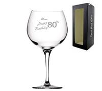 Personalised Engraved Primeur Balloon Happy 80th Birthday Handwritten Design Gift Boxed, Glass Holds up to 24oz/709ml, Customise with Any Name, Engraved in The UK