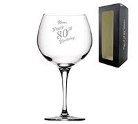 Personalised Engraved Primeur Balloon Happy 80th Birthday Slanted Design Gift Boxed, Glass Holds up to 24oz/709ml, Customise with Any Name, Engraved in The UK