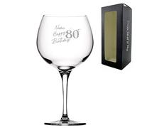 Personalised Engraved Primeur Balloon Happy 80th Birthday Speckled Design Gift Boxed, Glass Holds up to 24oz/709ml, Customise with Any Name, Engraved in The UK