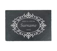 Personalised Engraved Rectangular Slate Cheeseboard with Mr and Mrs Design, Personalise with Any Name and Year, Perfect for Weddings and Anniversaries