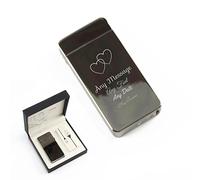 Personalised Engraved Reflective Black Electric Lighter, Arc Lighter, Comes with Presentation Box, USB Rechargeable, Overlapping Hearts Design, Gift for Him, Engraved in The UK