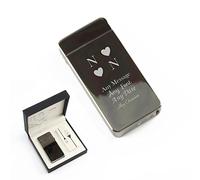 Personalised Engraved Reflective Black Electric Lighter, Arc Lighter, Comes with Presentation Box, USB Rechargeable, Heart Initials Design, Gift for Him, Engraved in The UK