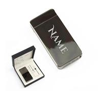 Personalised Engraved Reflective Black Electric Lighter, Arc Lighter, Comes with Presentation Box, USB Rechargeable, Any Name Design, Gift for Him, Engraved in The UK