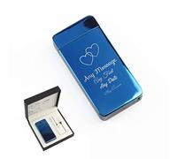 Personalised Engraved Reflective Blue Electric Lighter, Arc Lighter, Comes with Presentation Box, USB Rechargeable, Overlapping Hearts Design, Gift for Him, Engraved in The UK