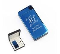 Personalised Engraved Reflective Blue Electric Lighter, Arc Lighter, Comes with Presentation Box, USB Rechargeable, Happy 40th Birthday Design, Gift for Him, Engraved in The UK