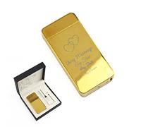 Personalised Engraved Reflective Gold Electric Lighter, Arc Lighter, Comes with Presentation Box, USB Rechargeable, Overlapping Hearts Design, Gift for Him, Engraved in The UK