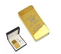 Personalised Engraved Reflective Gold Electric Lighter, Arc Lighter, Comes with Presentation Box, USB Rechargeable, Happy 18th Birthday Design, Gift for Him, Engraved in The UK