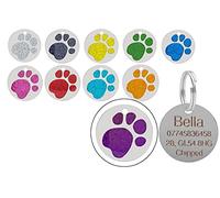 Personalised Engraved Round Glitter Paw Print Dog/Cat Pet ID Tag Small/Large (25mm - Standard, Purple)