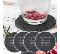 Personalised Engraved Round Natural Slate Drinks Coaster - Set of 4