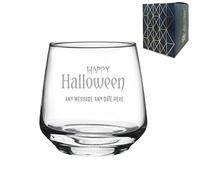 Personalised Engraved Seasonal Happy Halloween Tallo Tumbler, 11.6oz/343ml Whisky, Thoughtful Customised Gift, Laser Engraved in The UK, Dishwasher Safe Clear Glass, Dishwasher Safe