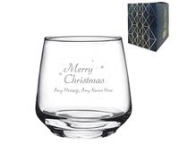 Personalised Engraved Seasonal Merry Christmas Tallo Tumbler, 11.6oz/343ml Whisky, Thoughtful Customised Gift, Laser Engraved in The UK, Dishwasher Safe Clear Glass, Dishwasher Safe