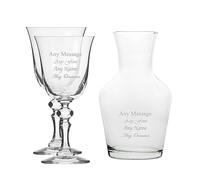 Personalised Engraved Set of 2 Crystal Jasmine Wine Glass and 500ml Vin Carafe Set, Customise with Any Message for Any Occasion, Stylize from a Variety of Fonts, Gift Boxes Included, Laser Engraved