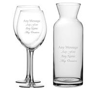 Personalised Engraved Set of 2 Enoteca Wine Glass and Village Carafe Set, Customise with Any Message for Any Occasion, Stylize from a Variety of Fonts, Gift Boxes Included, Laser Engraved