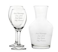 Personalised Engraved Set of 2 Pure Wine Glass and 1 Litre Vin Carafe Set, Customise with Any Message for Any Occasion, Stylize from a Variety of Fonts, Gift Boxes Included, Laser Engraved