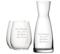 Personalised Engraved Set of 2 Stemless Wine Glass and Contemporary Carafe Set, Customise with Any Message for Any Occasion, Stylize from a Variety of Fonts, Gift Boxes Included, Laser Engraved
