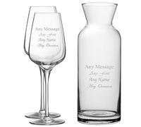 Personalised Engraved Set of 2 Sublym Wine Glass and Village Carafe Set, Customise with Any Message for Any Occasion, Stylize from a Variety of Fonts, Gift Boxes Included, Laser Engraved