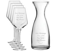 Personalised Engraved Set of 4 Infinity Wine Glass and 1 Litre Carafe Set, Customise with Any Message for Any Occasion, Stylize from a Variety of Fonts, Gift Boxes Included, Laser Engraved