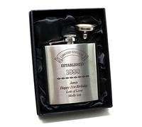 Personalised Engraved Silver Hip Flask in Silk Gift Box for 18th Birthday | 21st Birthday | 30th Birthday | 40th Birthday | 50th Birthday | 60th Birthday | - Established Birthday Design