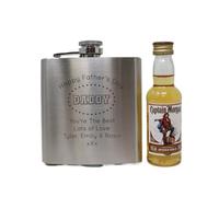 Personalised Engraved Silver Hip Flask & Miniature - Father's Day Design (Spiced Rum/No Gift Box)