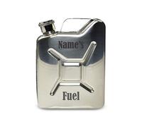 Personalised Engraved Silver Jerry Can Hip Flask with Fuel Design, Personalise with Any Name